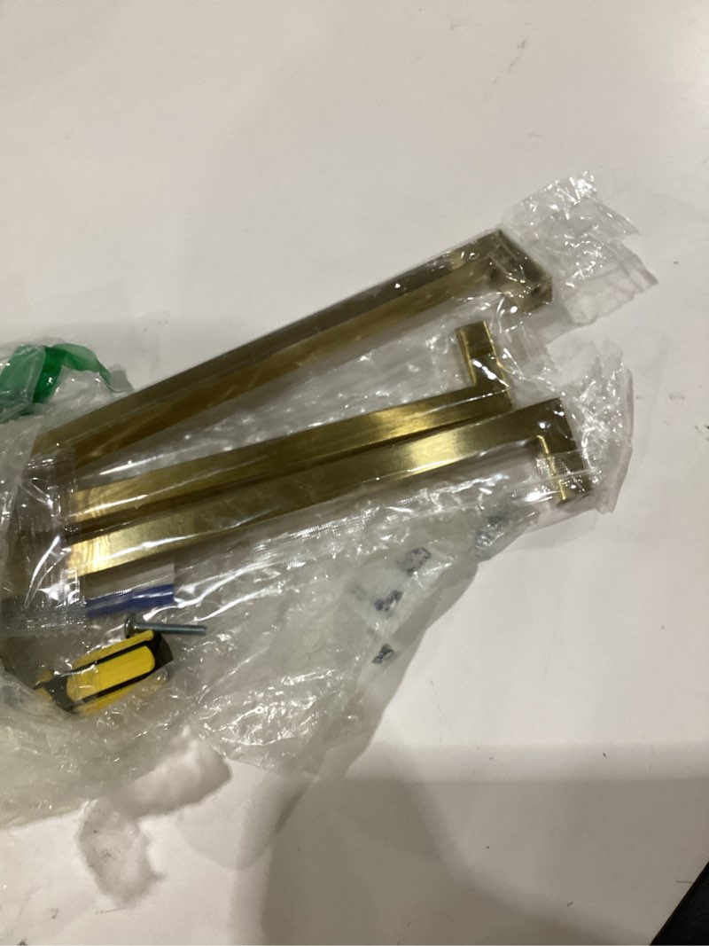 Condition photo showing As Is for ravinte 3 pack gold cabinet pulls 8 inch brushed brass kitchen cabinet handles gold square kitchen hardware for cabinet gold kitchen drawer pulls come with screwdriver