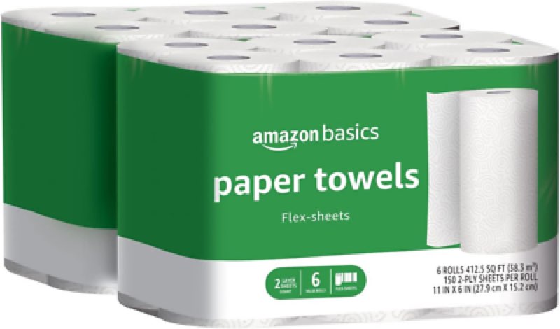 Amazon Basics 2-Ply Paper Towel, Flex Sheets, 150 Sheet per Roll, 6 Rolls, White