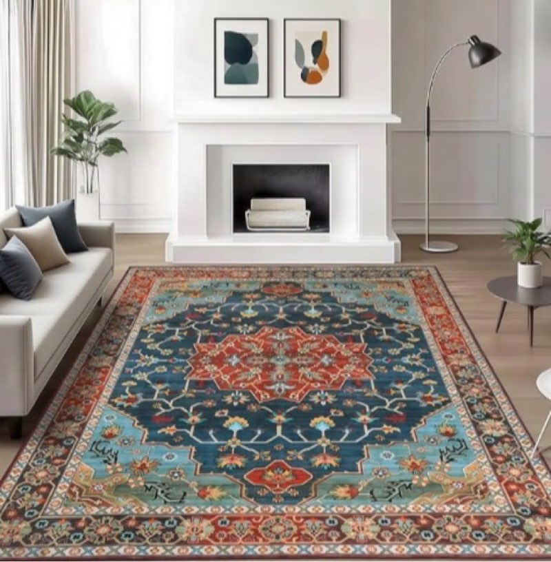 willsun washable area rugs, 8 x 10 non-slip boho large area rugs for living room, bedroom, machine washable vintage rug, indoor floral print carpet for home decor, kid & pet friendly mat