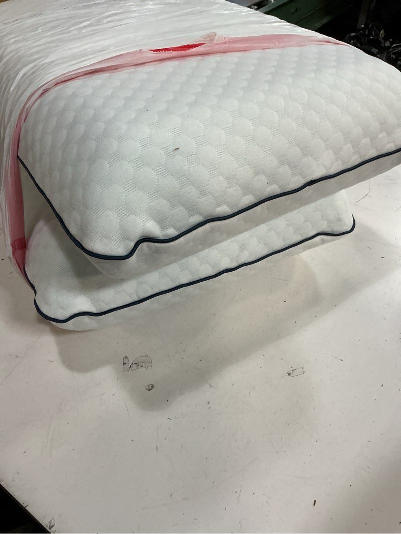 Condition photo showing As Is for weekender gel memory foam pillow - standard size - 2-pack - medium plush feel - neck & shoulder support - for back, side, & stomach sleepers - home, hotel, & hospital essentials standard 2 pack