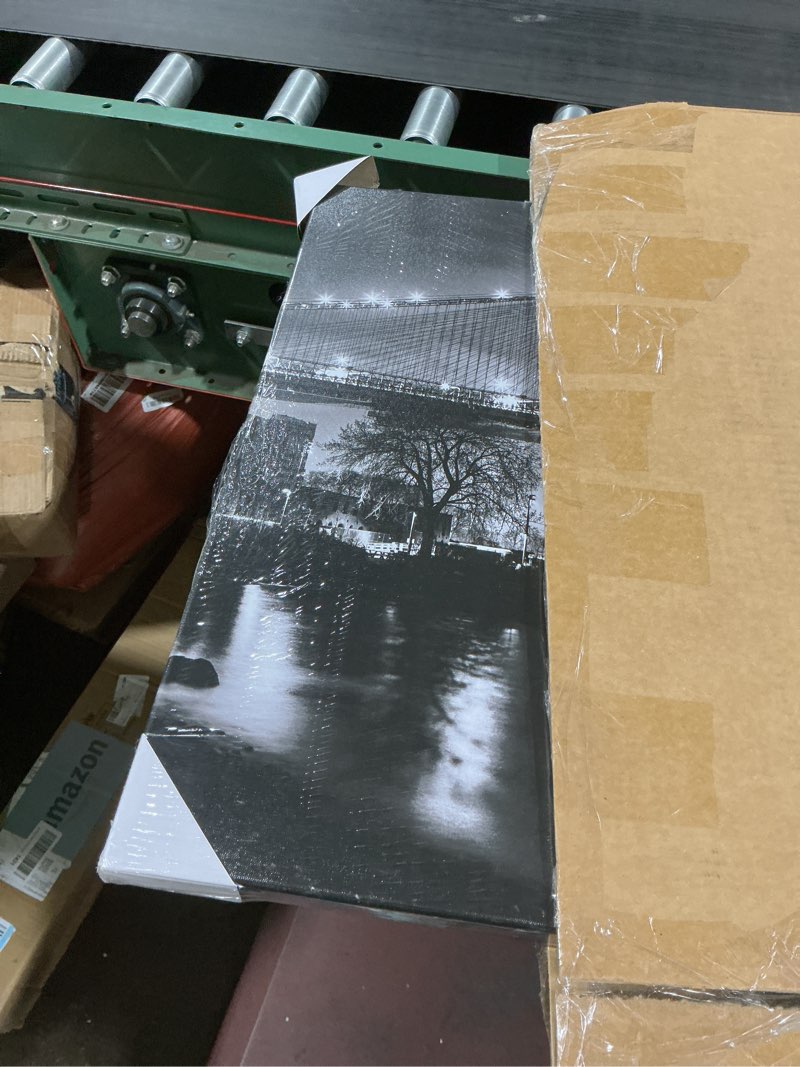 Condition photo showing As Is for levvarts - black and white new york picture brooklyn bridge canvas wall art full moon night manhattan city poster canvas print framed gallery wrapped modern home office decoration