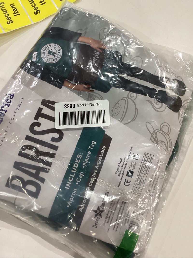 Condition photo showing Good Condition for Dress Up America Barista Costume for Kids - Green Apron and Cap - Coffee Barista Costume Set