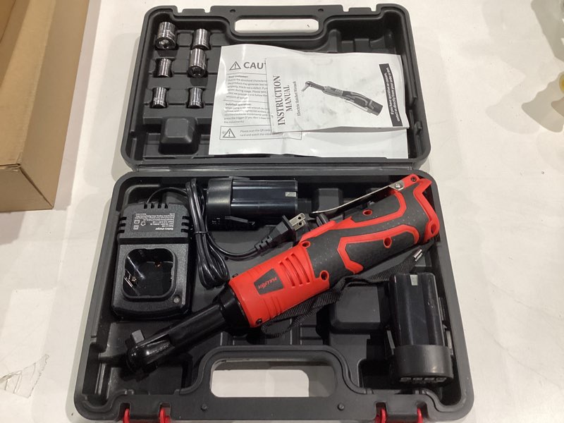Condition photo showing As Is for Electric Ratchet Wrench Set, 550 RPM Cordless Ratchet Wrench, 3/8" 18V Power Ratchet Tools with Variable Speed, LED Light, 7 Sockets, 2 Packs 2.0Ah Lithium-Ion Battery and Fast Charger