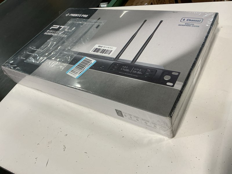 Condition photo showing New/Like New for phenyx pro wireless microphone system, quad channel wireless mic, w/ 4x40 uhf frequencies, auto scan, 328ft long range, 4 handheld dynamic microphone for singing, church, karaoke (ptu-7000-4h)