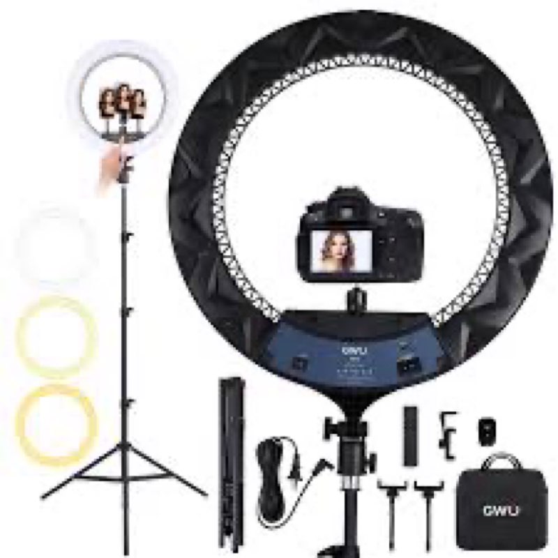 GWO 18 inch LED Ring Light with Tripod Stand 6000K Dimmable Makeup Selfie Light with Touch Panel Pho