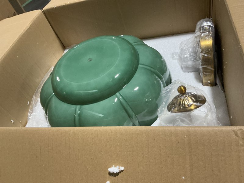 Condition photo showing Good Condition for Milk Glass Ceiling Light Fixture - Farmhouse Antique Brass Semi Flush Mount Ceiling Light for Kitchen, Hallway, and Bedroom (Green 15 inch) Milk Green B 15 inch