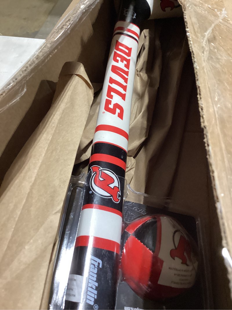 franklin sports nhl team mini soft hockey stick set - nhl team soft foam mini hockey stick and ball - great toy for kids new jersey devils
