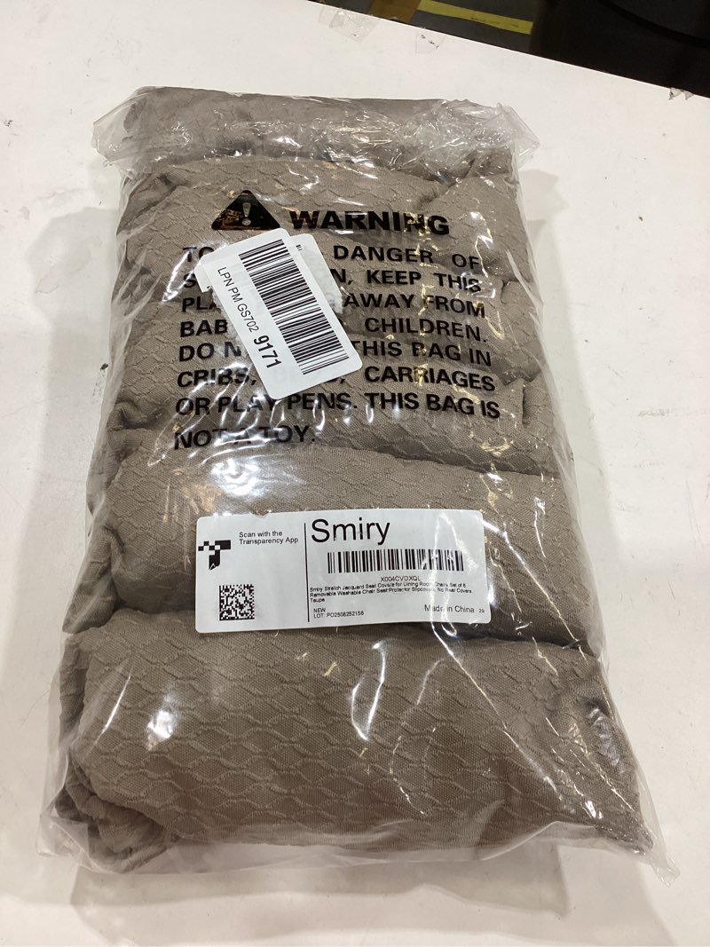 Condition photo showing New/Like New for smiry stretch jacquard seat covers for dining room chairs set of 6, removable washable chair seat protector slipcovers, no rear covers, taupe set of 6 taupe