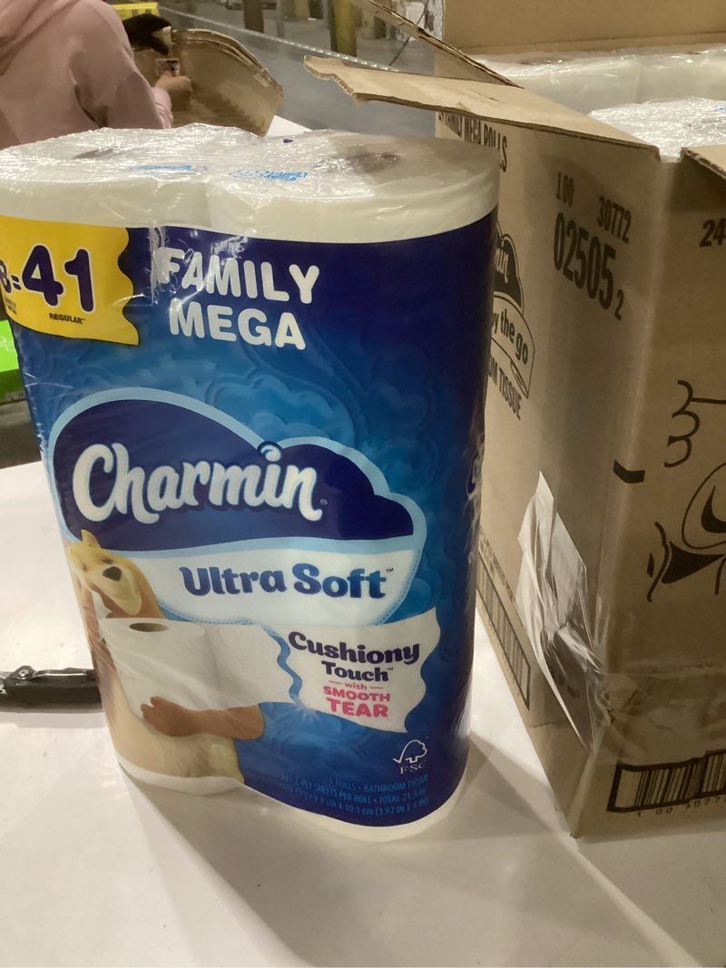 Condition photo showing New/Like New for Charmin Ultra Soft Cushiony Touch Toilet Paper, 24 Family Mega = 123 Regular Rolls, White
