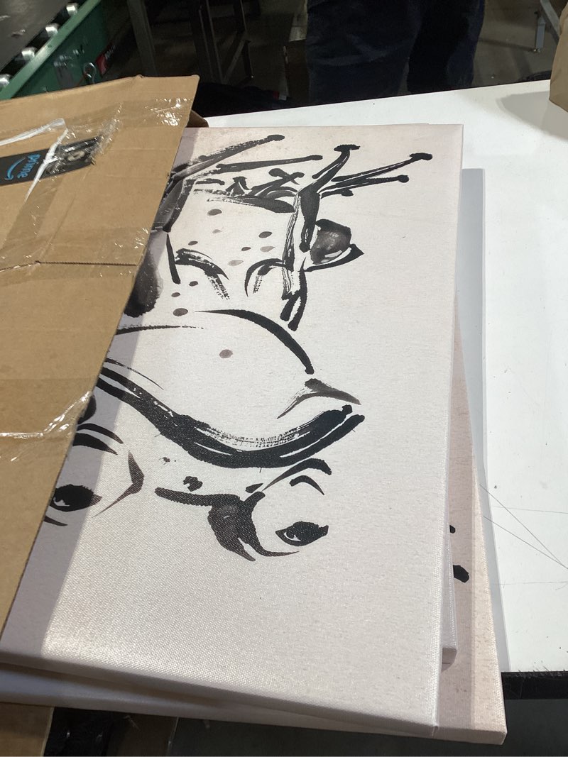 Condition photo showing Good Condition for 3 pcs 2d no texture japanese ink style canvas wall art watercolor frog painting poster white and bla