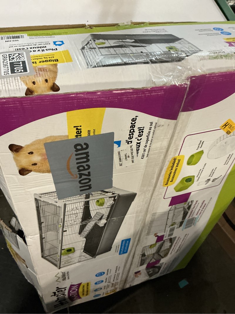 Condition photo showing As Is for MidWest Homes for Pets Hamster Nation Hamster Home, Jumbo Hamster Cage Measures 38.2L x 22.6W x 15.4H inches and Provides for 676 Sq. inches of Unbroken floorspace, Includes All Accessories Gray 38.2"L x 22.6"W x 19.8"H
