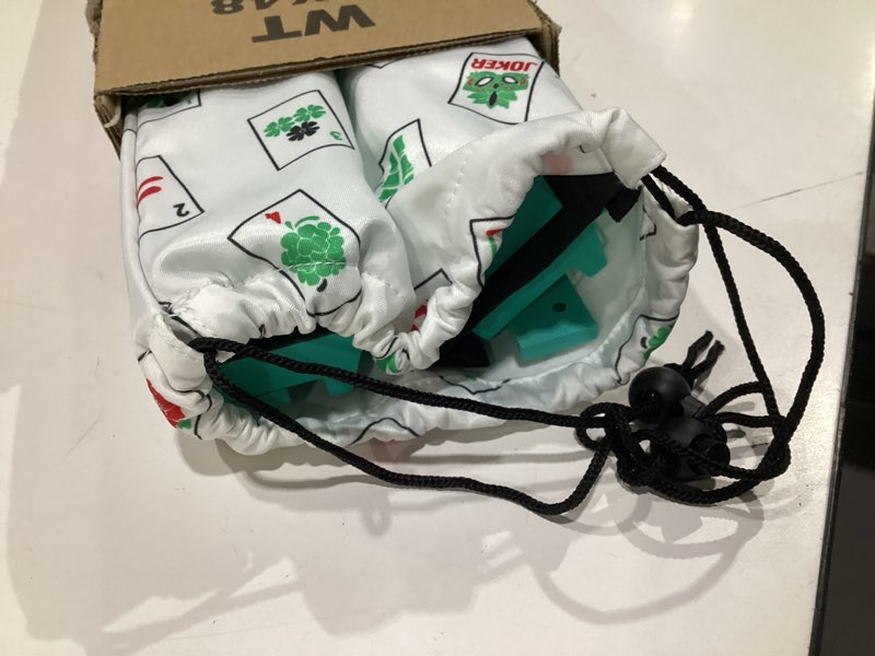 Condition photo showing Good Condition for Mahjong Racks with Pushers, Light Green Wooden American Mahjong Tile Pushers and Racks Set of 4, with White Printed Mahjong Racks Drawstring Bag, Mahjong Accessories (19.68 Inches)
