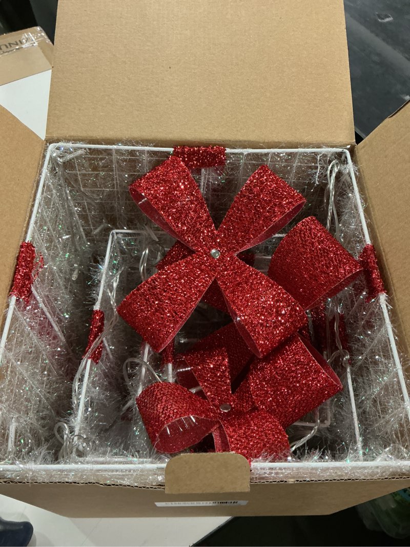 Condition photo showing Good Condition for Set of 3 Christmas Lighted Gift Boxes, 60 LED Light Up Present Boxes for Christmas Decorations Indoor Xmas Tree Holiday Party Porch Home Decor (Gold Bow)