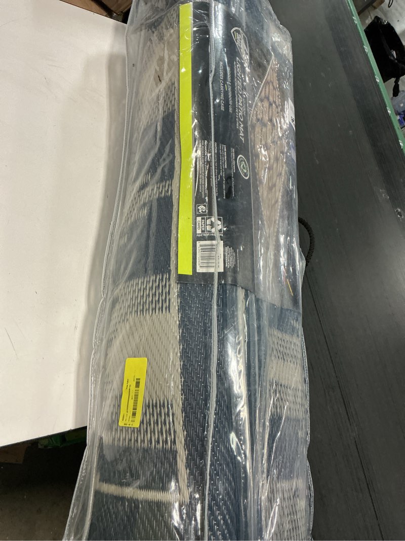 Condition photo showing Good Condition for auto drive 9'x 12' reversible grey/blue lighted ikat rv patio mat, perfect for rv patios and garden patios, polypropylene