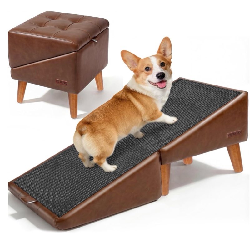 dog stairs for small dogs 16" h - upgraded non-slip dog ramp for bed and couch, foldable 2-in-1 pet 