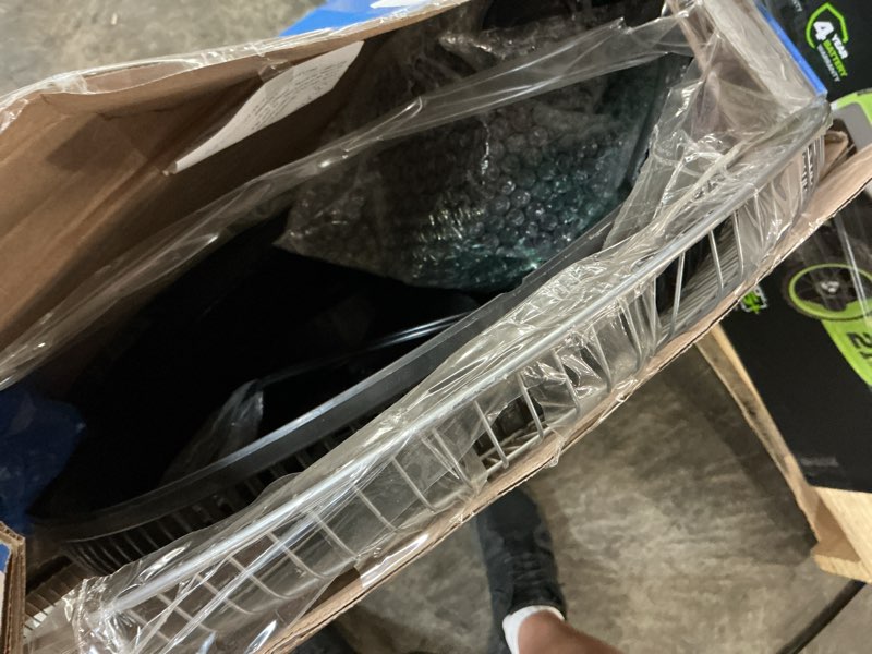 Condition photo showing As Is for lasko 16" oscillating pedestal fan with adjustable height and tilt-back head for whole room cooling, black, s16500