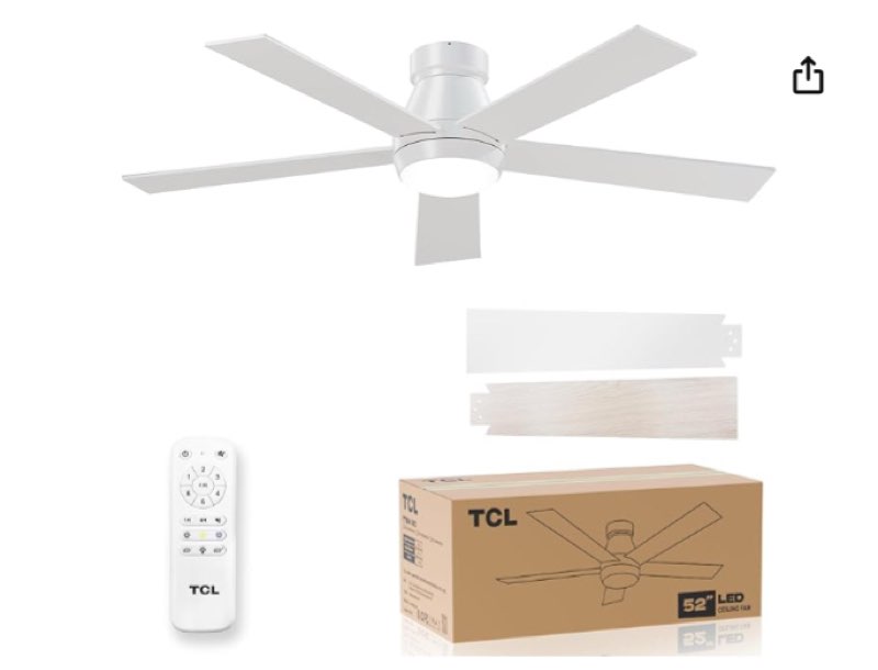 TCL 52" Black Ceiling Fan with Light and Remote, Modern LED 3-Color, Quiet Motor for Bedroom, Living Room, Dining Room, Ceiling Fans with Lights (Black)