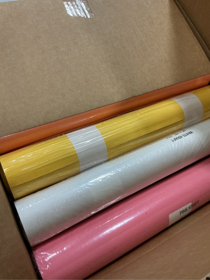 Condition photo showing New/Like New for 18" x 1200" (100 ft) Beach-Themed Kraft Paper Set, 45 Lbs - Light Blue, Yellow, Orange, White, Pink Kraft Paper - Made in USA Colored Paper for Crafts, Appliques for Kids, DIY, Origami Beach 18"W x 1200"L