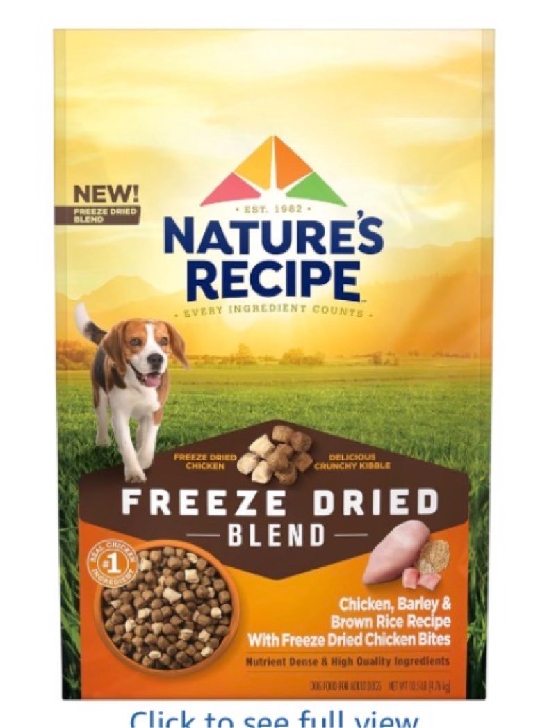 Best by apr/23/2026)Nature’s Recipe Freeze Dried Blend Chicken, Barley and Brown Rice Dog Food - 3.5lbs