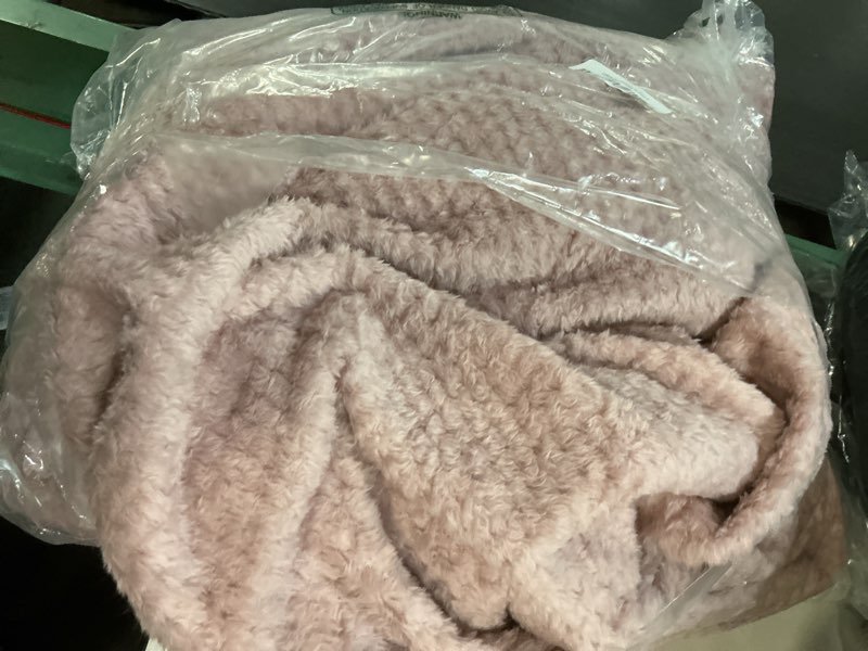 Condition photo showing As Is for bedelite pink throw blanket for couch and bed- super soft and warm 3d checkered fluffy fuzzy fleece blanket, luxurious plush cozy blanket for room decor spring, 50x60 inches checkered pink throw(50"x60")