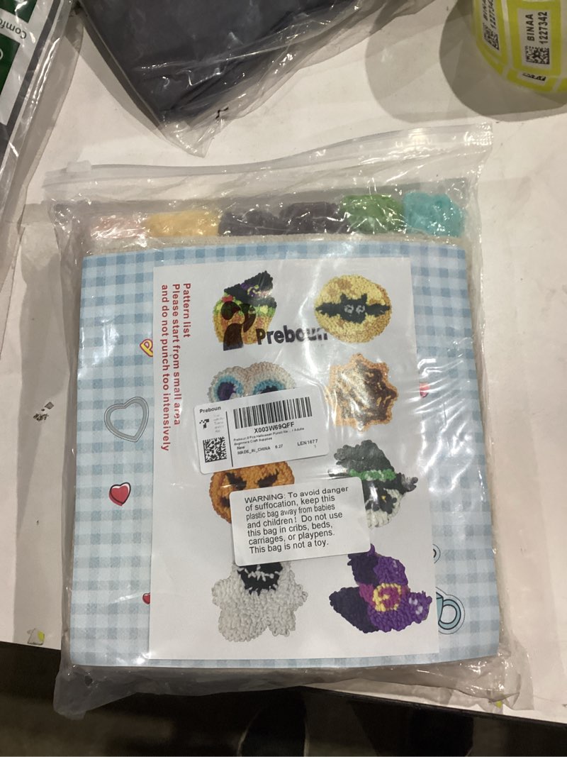 Condition photo showing New/Like New for Preboun 8 Pcs Halloween Punch Needle Coaster Kit, Easy DIY Embroidery Halloween Punch Needle Kit for Beginners Adults, Includes Adhesive Felt, Yarns Hoop Tools Instruction