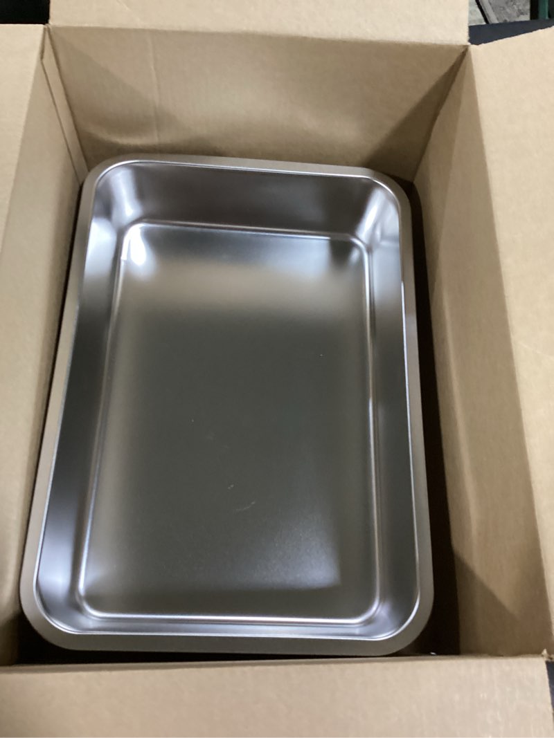 Condition photo showing Good Condition for ikitchen stainless steel cat litter box, large metal litter box for cats, never absorbs odors,stain free, rustproof, non stick smooth surface, anti-slip rubber bottom, 19.5" l x 13.5" w x 4" h 19.5"l x 13.5"w 4" h