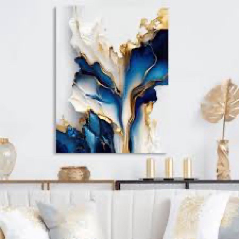 Abstract Geode Gold And Blue Marble II - Abstract Marble Wall Art for Living Room 30X40