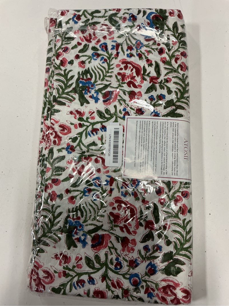 Condition photo showing New/Like New for atosii ambrosia 100% cotton rectangle boho spring summer tablecloth, handblock floral table cloth linen for kitchen dining i parties wedding outdoors easter i 72 x 140 inches i 12 seater ambrosia floral 140" x 72" (rectangular)