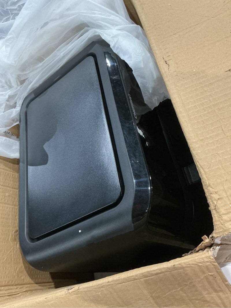 Condition photo showing As Is for chefman air fryer – 4 qt compact airfryer for quick & easy meals, features hi-fry technology for extra crisp, easy-view window, touch controls with 4 presets, nonstick & dishwasher safe basket - black 4 quart - window