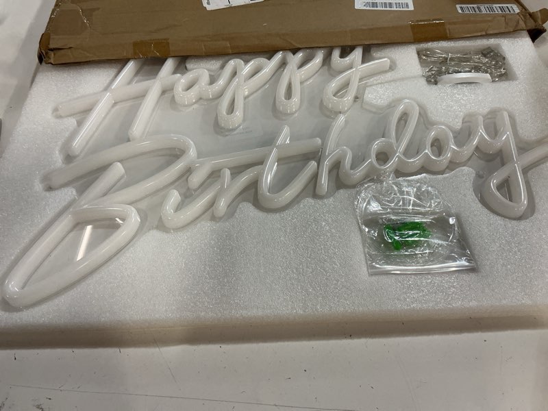 Condition photo showing New/Like New for happy birthday neon sign, 22.4"x13.8" happy birthday sign for birthday party decor, happy birthday light up led signs for backdrop, neon birthday sign for any ages bday celebration, warm white divatla