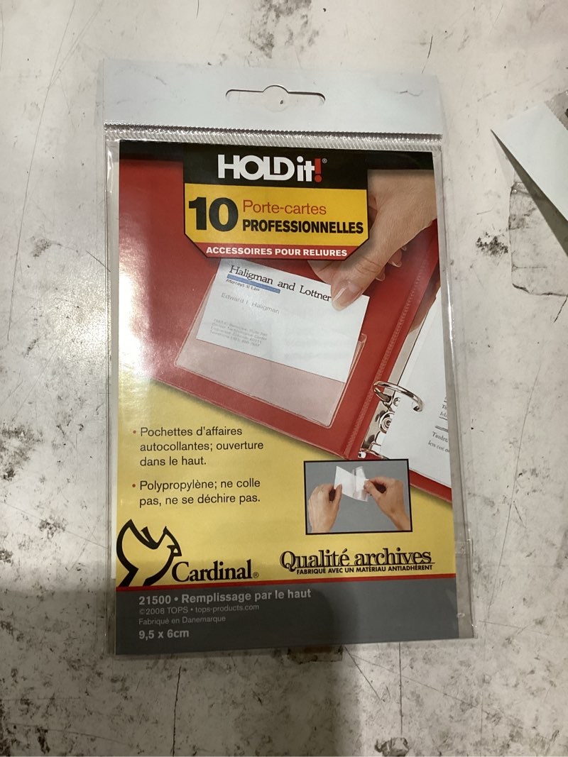 Condition photo showing New/Like New for cardinal 21500cb business card pockets,top load,3-3/4-inch x2-3/8-inch ,10/pk,clear