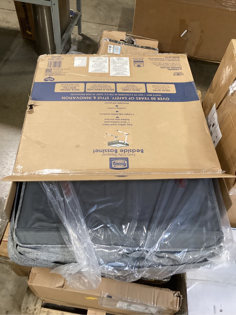Condition photo showing New/Like New for simmons kids by the bed city sleeper bassinet for twins - adjustable height portable crib with wheels & airflow mesh, grey tweed