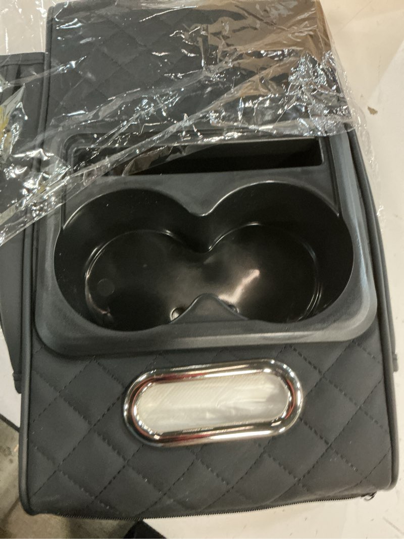 Condition photo showing Good Condition for car armrest cushion, car center console cover, leather armrest cover for car, universal middle console cushion with storage box, cup holder, phone slot, waterproof interior accessories (black)