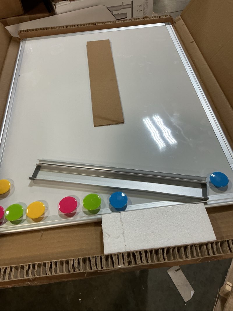 Condition photo showing Good Condition for double-sided magnetic whiteboard, 24" x 18" dry erase board aluminum frame for wall, white board marker board for kitchen, memo, school, home, office white 24'' x 18''