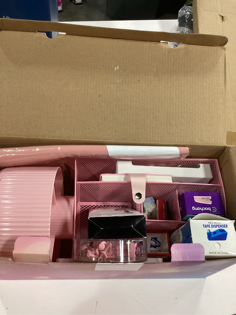 Condition photo showing New/Like New for 21Pcs Pink Desk Organizers and Accessories With Mesh Desk Organizer and 360°Rotating Pen Holder and a Lot of Office Pink Office Supplies Beautifully Presented in a Gift Box
