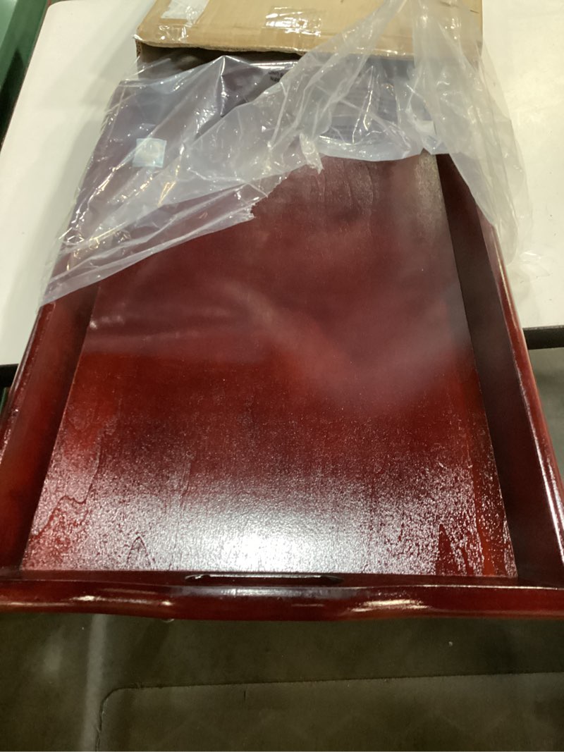 Condition photo showing New/Like New for g.e.t. rst-2516-m 25" x 16" hardwood room service tray-mahogany, 25 inches x 16 inches 25" x 16" x 4" mahogany