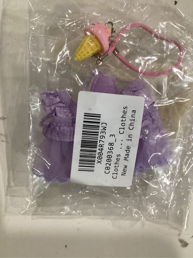 Clothes for 17cm Doll (No Doll) - Handmade Beige Cardigan & Purple Crochet Bow Skirt and Pink Ice Cr