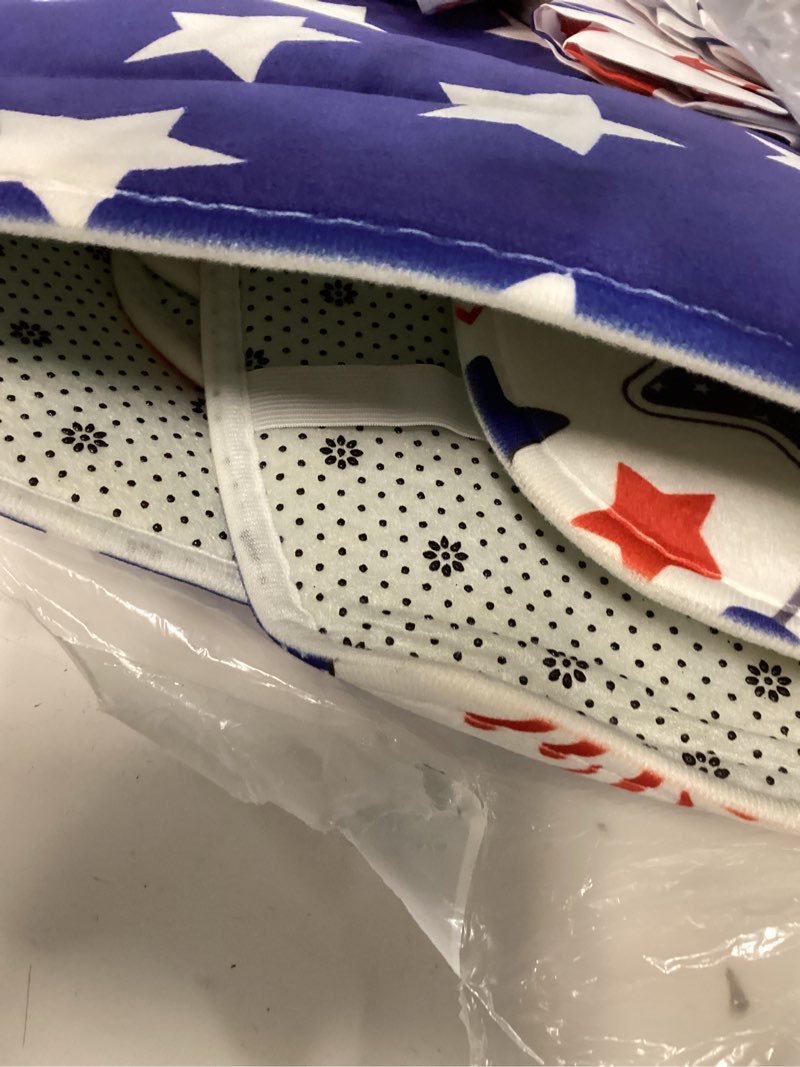 Condition photo showing New/Like New for nuanchu 6 pcs 4th of july shower curtain set with rug bathroom patriotic star sets with shower curtain bath mat u shaped mat toilet lid cover 2 bath towels and 12 hooks independence day bathroom decor
