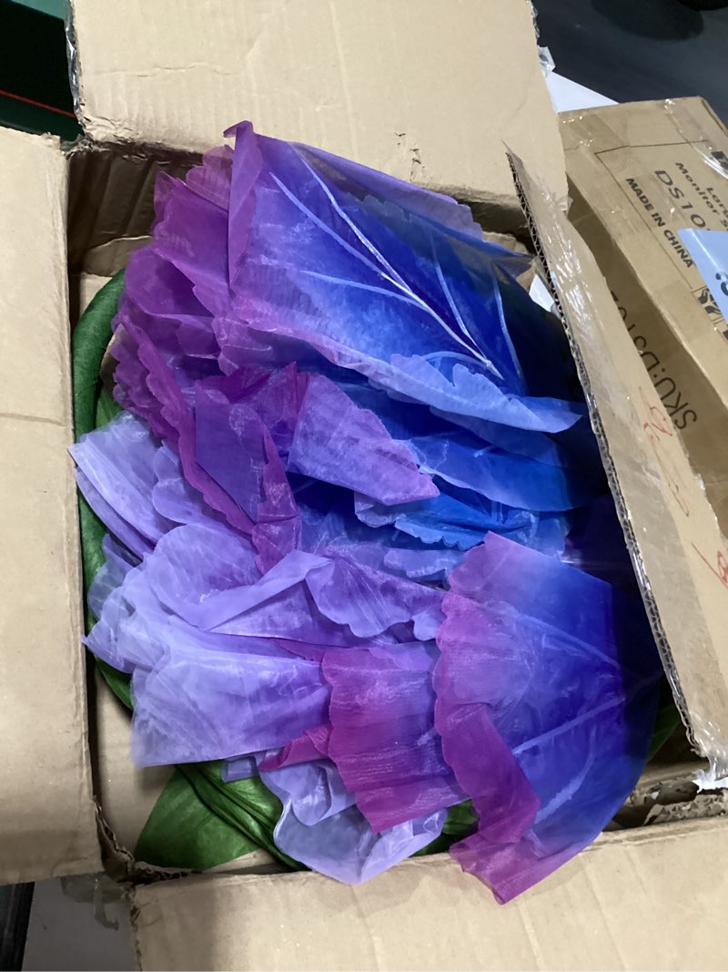 Condition photo showing Good Condition for large giant artificial flowers decoration - huge flower wedding indoor outdoor decor, 3 pcs realistic faux flowers for home, office, living room, hallway birthday party garden decortive-purple huge artificial flowers-purple-3pcs