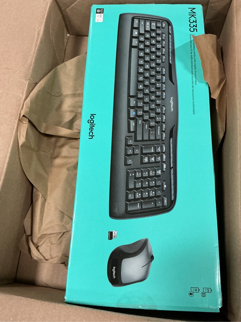 Condition photo showing Good Condition for Logitech MK335 Quiet Wireless Keyboard and Mouse Combo - Black/Silver Keyboard and Mouse Combo Wireless, Ambidextrous