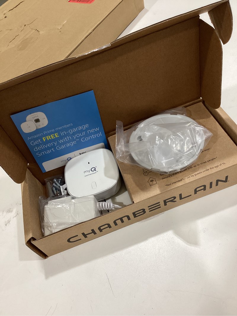 Condition photo showing Good Condition for chamberlain smart garage control - wireless garage hub and sensor with wifi & bluetooth - smartphone controlled, myq-g0401-es, white