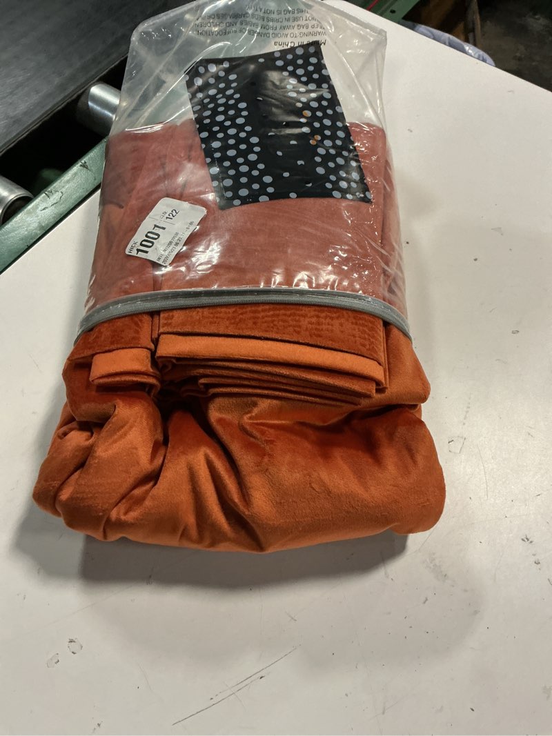 Condition photo showing Good Condition for burnt orange velvet room darkening curtains 63 inch length 2 panels for bedroom western fall decor heavy retro short drapes luxury living room curtains for dining kitchen laundry terracotta rust 52x63