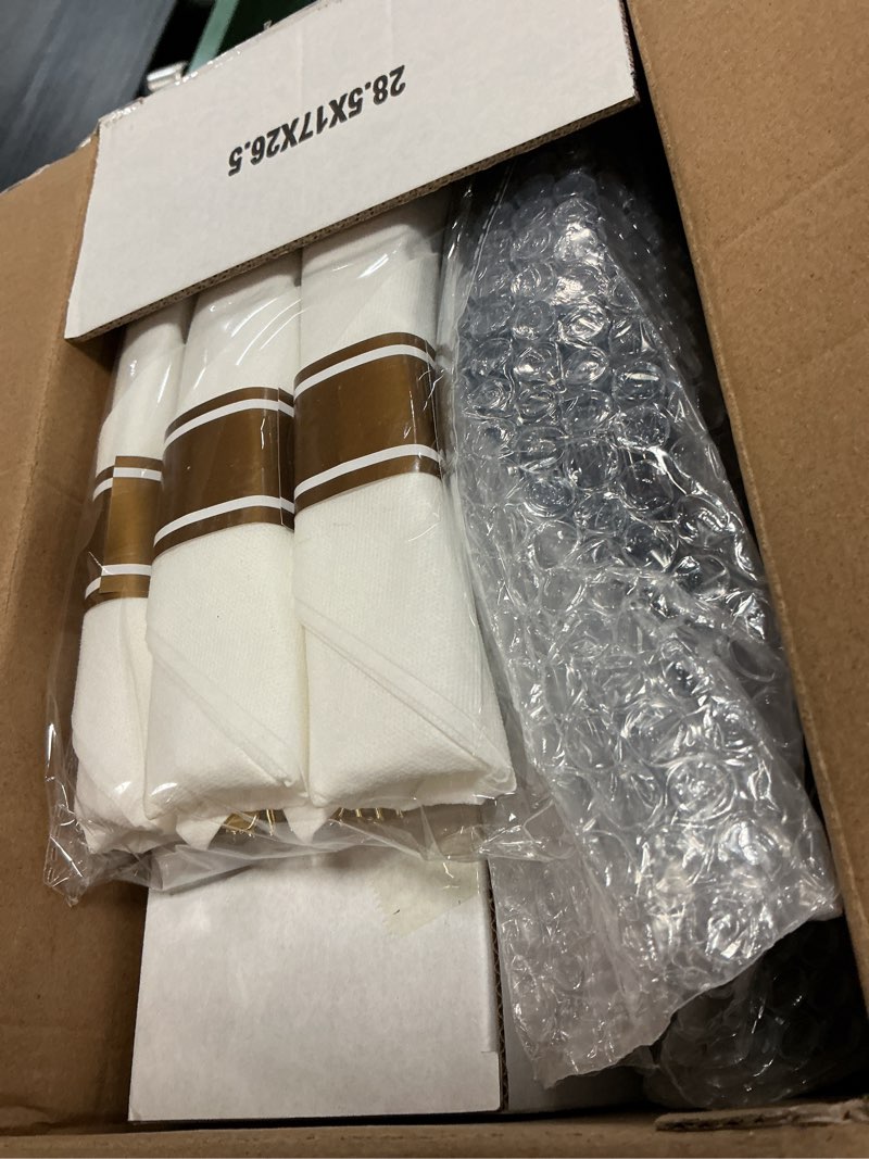 Condition photo showing Good Condition for 175pcs blue and gold plastic plates - navy blue plates with pre rolled napkins for party - 25guest disposable dinnerware sets for party/birthday/wedding/passover/easter blue and gold 175pcs