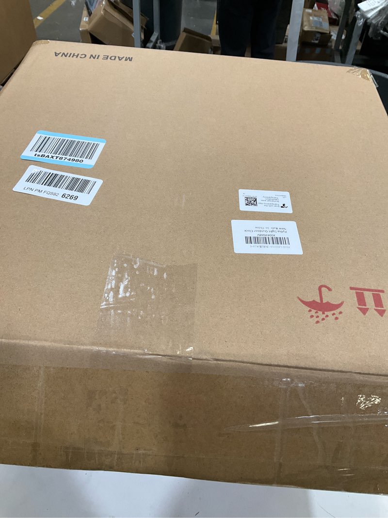 Condition photo showing Good Condition for Illuminated Large Metal Outdoor Clocks Waterproof 18 Inches With AI Auto Light Smart Sensor,Extra Big Indoor Outdoor Wall Clocks With Thermometer & Hygrometer for Patio, Pool, Garden,Porch Grey Oak 18 inch