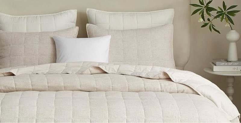 Powdion 100% Linen Quilt King, Pre-Washed Linen Front and Cotton Back Comforter, Lightweight Breatha