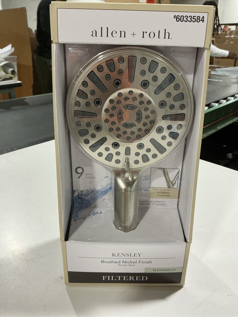 Condition photo showing Good Condition for allen + roth Kensley 9 -Spray Brushed Nickel 5.9-in Round Filtered Handheld Shower Head 1.8 GPM