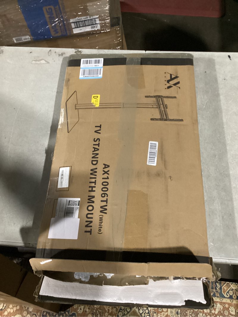 Condition photo showing As Is for Parts Only- TAVR Universal Floor TV Stand Base for 32-75 Inch TVs up to 110 Lbs with Swivel Height Adjustable Mount, Black Tempered Glass Base for Media Storage and Space Saving Black Glass Base without Power Strip