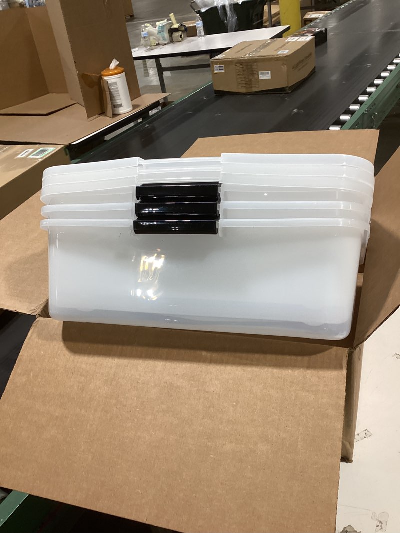 Condition photo showing Good Condition for IRIS USA 72 Qt Stackable Plastic Storage Bins with Lids, 4 Pack - BPA-Free, - Discreet Organizing Solution, Latches, Durable Nestable Containers, Secure Pull Handle - Pearl