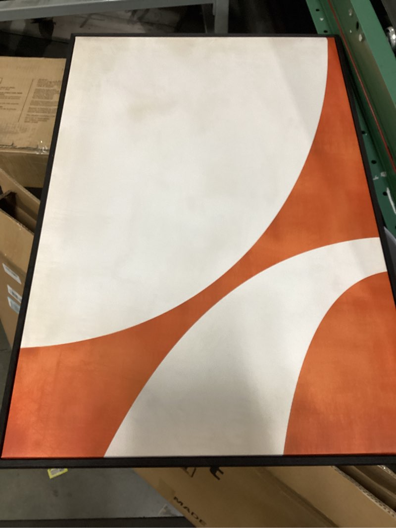 Condition photo showing As Is for (Only one piece)Large Framed Neutral Abstract Wall Art for Living Room,  Modern Canvas Prints Paintings Artwork for Walls, Minimalist Beige Orange Block Pictures for Hallway Dining Bedroom Wall Decor 24x36 In 24\\\" W x 36\\\" H x 3Pcs Beige & Orange