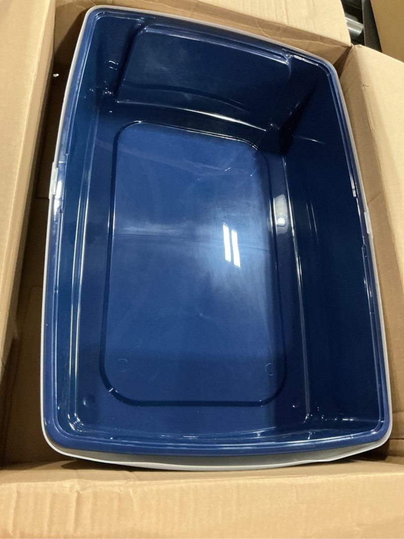 Condition photo showing Good Condition for iris usa cat litter box xx-large open top with high sided walls tall scatter shield scoop included easy clean plastic pan for big cats kittens multi-cat households 30"l x 20"w x 14"h navy xxl navy